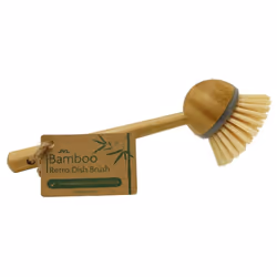 JVL 20-301 Round Bamboo Long Handle Washing Up Dish Brush, Natural
