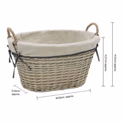 JVL Arianna Oval Tapered Willow Storage Basket, Grey Wash