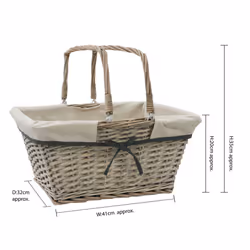 JVL Arianna Rectangular Willow Shopping Basket, Grey Wash