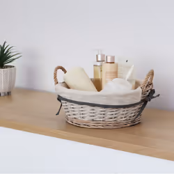JVL Arianna Round Willow Storage Baskets, Grey Wash