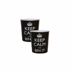 JVL Pair of Black Keep calm and bin it waste paper bin 25 x 26.5cm
