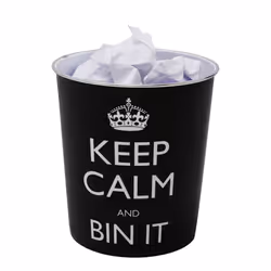 JVL Pair of Black Keep calm and bin it waste paper bin 25 x 26.5cm