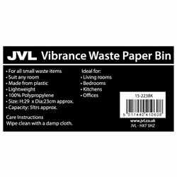 JVL Quality Vibrance Lightweight Waste Paper Basket Bin Plastic, Black