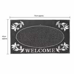 JVL Welcome Metallic Look Rectangular Floral Hard Wearing PVC Entrance Floor Door Mat, Silver/Black, 45 x 75 cm - Additional view 4