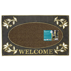 JVL Welcome Metallic Look Rectangular Floral Hard Wearing PVC Entrance Floor Door Mat, Gold/Black, 45 x 75 cm