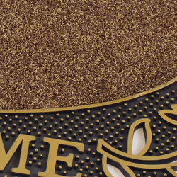 JVL Welcome Metallic Look Rectangular Floral Hard Wearing PVC Entrance Floor Door Mat, Gold/Black, 45 x 75 cm