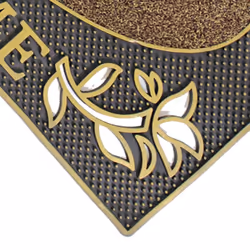 JVL Welcome Metallic Look Rectangular Floral Hard Wearing PVC Entrance Floor Door Mat, Gold/Black, 45 x 75 cm