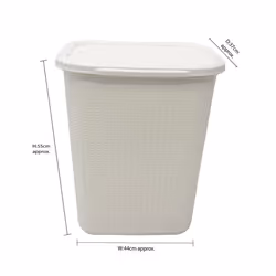 JVL Knit Design Loop Plastic Rectangular Lidded Washing Laundry Basket, Ivory, 34 x 43 x 55 cm, 50 Litre