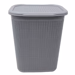 JVL Knit Design Loop Plastic Rectangular Lidded Washing Laundry Basket, Grey, 34 x 43 x 55 cm, 50 Litres