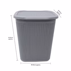 JVL Knit Design Loop Plastic Rectangular Lidded Washing Laundry Basket, Grey, 34 x 43 x 55 cm, 50 Litres - Additional view 4