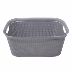 JVL Knit Design Loop Plastic Rectangular Linen Washing Basket with Handles, Grey, 36.5 x 56.5 x 25.5 cm, 38 Litres