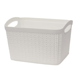 JVL Knit Design Loop Plastic Rectangular Small Storage Basket with Handles, Ivory, 20 x 26 x 17 cm, 6.6 Litres