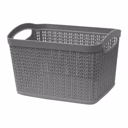 JVL Knit Design Loop Plastic Rectangular Storage Basket, Grey20x26x17cm,6.6Litres