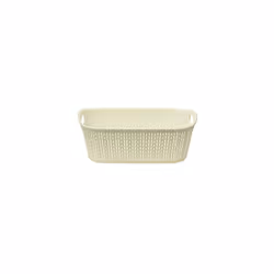JVL Knit Design Loop Plastic Rectangular Small Storage Basket with Handles, Ivory, 20 x 26 x 9.5 cm, 3 Litres