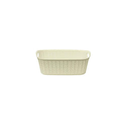 JVL Knit Design Loop Plastic Rectangular Small Storage Basket with Handles, Ivory, 20 x 26 x 9.5 cm, 3 Litres