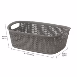 JVL Knit Design Loop Plastic Rectangular Small Storage Basket with Handles, Grey, 20 x 26 x 9.5 cm, 3 Litres