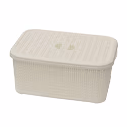 JVL Knit Design Loop Plastic Lidded Rectangular Storage Basket with Handles, Ivory, 20 x 28.5 x 12.5 cm, 6 Litres