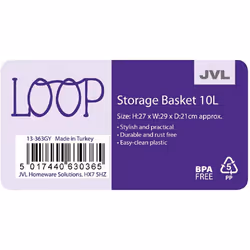 JVL 13-363GY Knit Design Loop Plastic Storage Box 10L, Grey 27 x 29 x 21 cm, One size