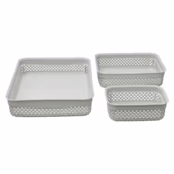 Droplette Design Set of 3 Rectangular Plastic Storage, Grey, One Size