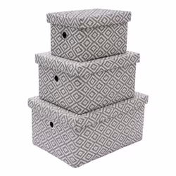 JVL Argyle Set of 3 Rectangular Lidded Storage Baskets