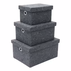 JVL Shadow Rectangular Fabric Storage Baskets with Lids, Set of 3