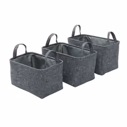 JVL Shadow Rectangular Fabric Storage Baskets with Handles, Set of 3