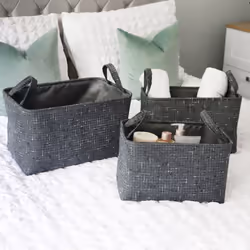 JVL Shadow Rectangular Fabric Storage Baskets with Handles, Set of 3 - Additional view 6