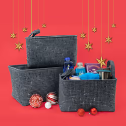JVL Shadow Rectangular Fabric Storage Baskets with Handles, Set of 3 - Additional view 7