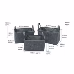 JVL Shadow Rectangular Fabric Storage Baskets with Handles, Set of 3 - Additional view 8