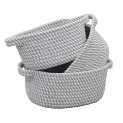 JVL Edison Oval Cotton Rope Storage Basket, Set of 3, Grey