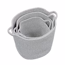 JVL Edison Cotton Rope Storage Baskets, Set of 3, Grey