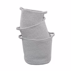 JVL Edison Cotton Rope Storage Baskets, Set of 3, Grey