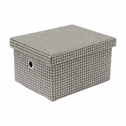 JVL Silva Rectangular Fabric Storage Baskets with Lids, Set of 3, Grey