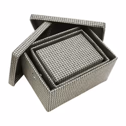 JVL Silva Rectangular Fabric Storage Baskets with Lids, Set of 3, Grey