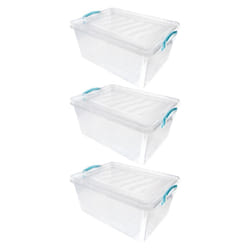 JVL Plastic Clip Lidded Storage Box, Stackable & Nestable, Clear, Set of 3, 25L