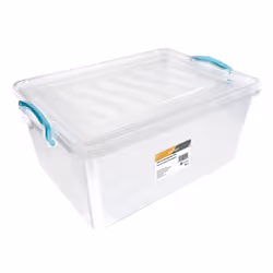 JVL Plastic Clip Lidded Storage Box, Stackable & Nestable, Clear, Set of 3, 25L