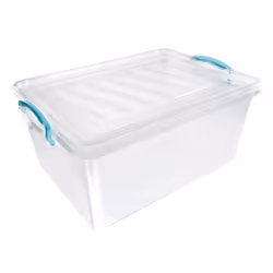 JVL Plastic Clip Lidded Storage Box, Stackable & Nestable, Clear, Set of 3, 25L - Additional view 4