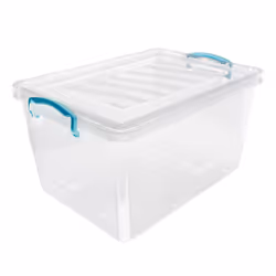 JVL Plastic Clip Lidded Storage Box, Stackable & Nestable, Clear, Set of 3, 30L