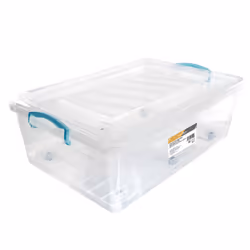 JVL Plastic Clip Lidded Underbed Storage Box with Wheels, Stackable & Nestable, Clear, Set of 4, 30L