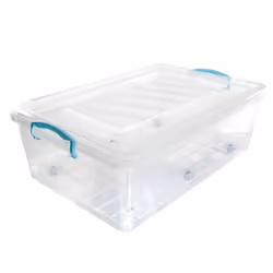 JVL Plastic Clip Lidded Underbed Storage Box with Wheels, Stackable & Nestable, Clear, Set of 4, 30L