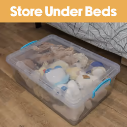 JVL Plastic Clip Lidded Underbed Storage Box with Wheels, Stackable & Nestable, Clear, Set of 4, 30L - Additional view 9