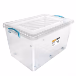 JVL Plastic Clip Lidded Storage Box with Wheels, Stackable and Nestable, Clear, Set of 4, 50L
