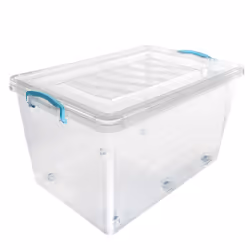 JVL Plastic Clip Lidded Storage Box with Wheels, Stackable and Nestable, Clear, Set of 4, 50L
