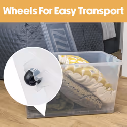 JVL Plastic Clip Lidded Storage Box with Wheels, Stackable and Nestable, Clear, Set of 4, 50L - Additional view 8