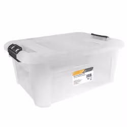 JVL Plastic Secure Clip Lidded Storage Box, Stackable & Nestable, Clear, Set of 3, 25L