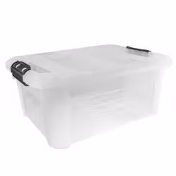 JVL Plastic Secure Clip Lidded Storage Box, Stackable & Nestable, Clear, Set of 3, 25L