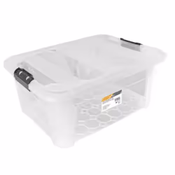 JVL Plastic Secure Clip Lidded Storage Box, Stackable & Nestable, Clear, Set of 4, 40L