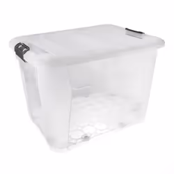 JVL Plastic Secure Clip Lidded Storage Box with Wheels, Stackable & Nestable, Clear, Set of 4, 60L