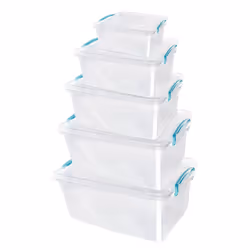 JVL Plastic Clip Lidded Food Storage Box, Stackable & Nestable, Set of 5, 1.6L, 3L, 5L, 8.5L, 13.5L