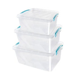 JVL Plastic Clip Lidded Food Storage Box, Stackable & Nestable, Set of 3, 5L, 8.5L, 13.5L